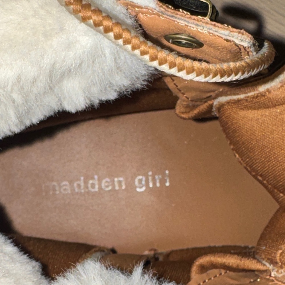 Madden Girl Cognac Lace-Up Faux-Fur Collar Boots - Picture 6 of 9